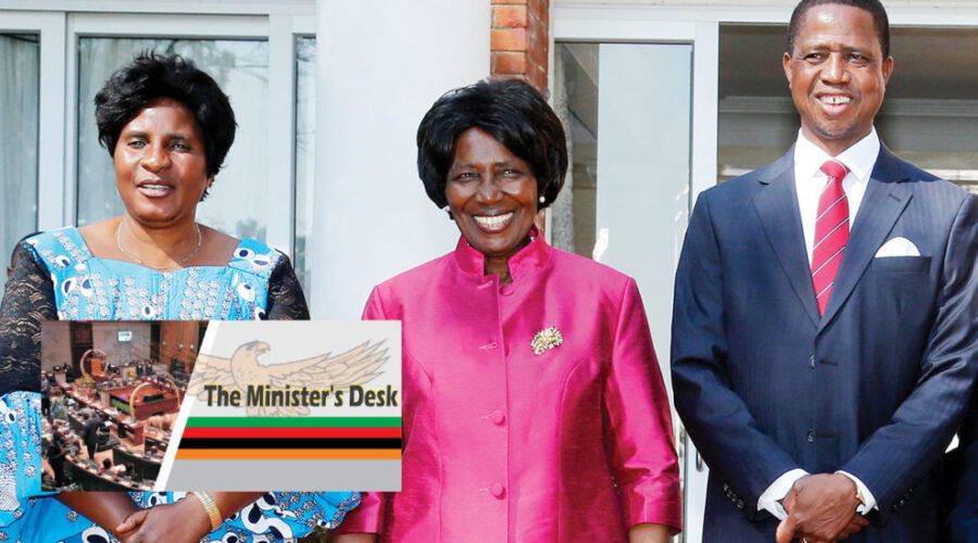 FROM LEFT TO RIGHT:Gender Minister Elizabeth Phiri,Vice President Inonge Wina,President Edgar Chagwa Lungu,Irene Mwezi Kunda and Stephen Lungu after the Swearing in Ceremony at State House in Lusaka on Wednesday,August 8,2018. PICTURE BY SALIM HENRY/STATE HOUSE ©2018